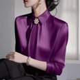 thumbnail image 2 of Stichou Women's 2026 Long Sleeve Satin Blouse,Mock Neck Work Silk Shirts,Dressy Tops for Business Casual Office Purple S, 2 of 6