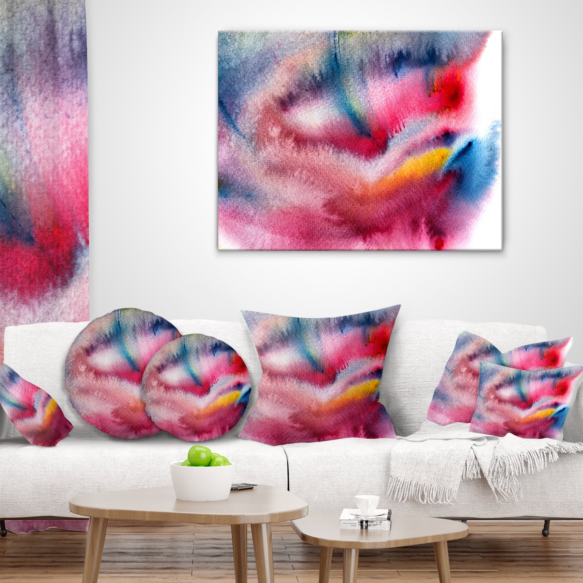 Designart Blue and Red Abstract Stain - Abstract Throw Pillow - 18x18