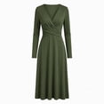 thumbnail image 5 of Ashirexll Long Sleeve Dress for Women A-Line Wrap Style Long Sleeve V-Neck Solid Color Dress with Cross Over Waist, 5 of 6