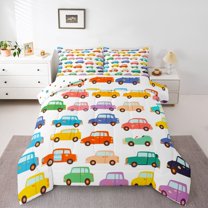 Castle Fairy Boys Girls Kawaii Colorful Car Twin Comforter Sets,Cartoon Car Bedding Set
