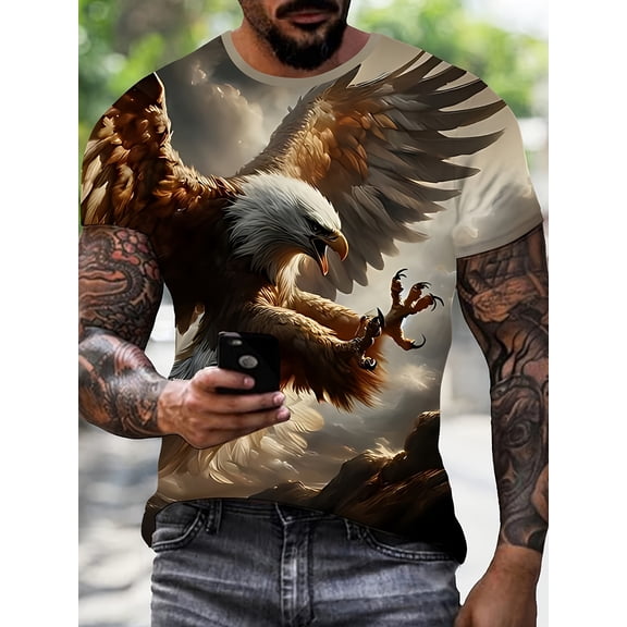 Men's Summer Eagle 3D Digital Printing T-Shirt Trendy Brand