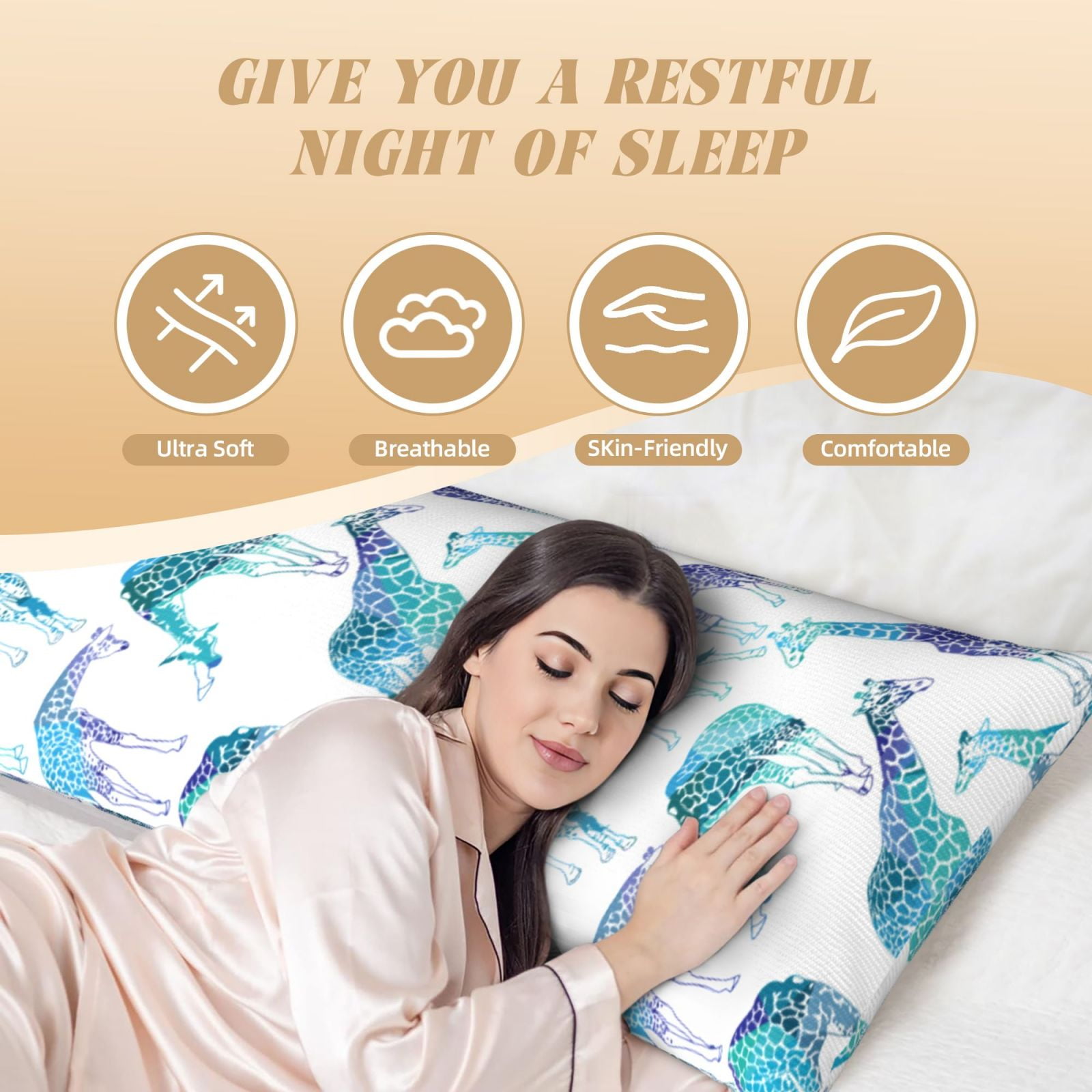 Naloa Cool Giraffe Super Soft 20x60 Body Pillow Case,Long Side Hidden Zipper（PILLOWS ARE NOT INCLUDED）