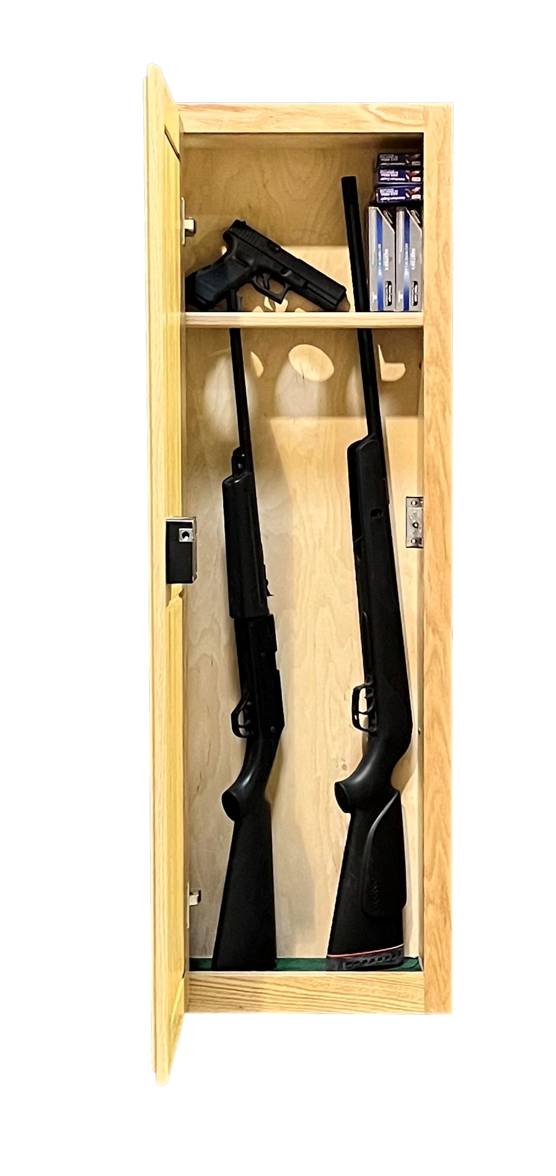 Hide-Away Recessed Oak Gun Safe with RFID Lock, 47"H x 16"W x 5"D