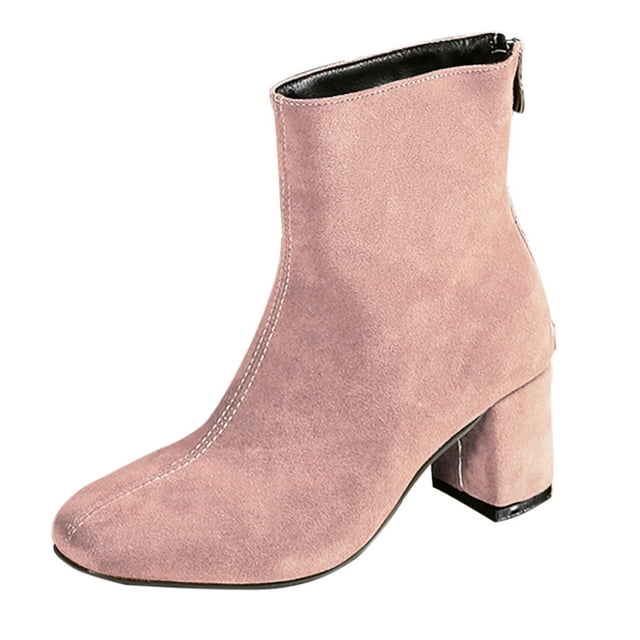 WRKEKC Womens Boots Ankle Booties Solid Square Toe Side Zipper Thick Heel Mid Heel Short Boots for Ladies Winter