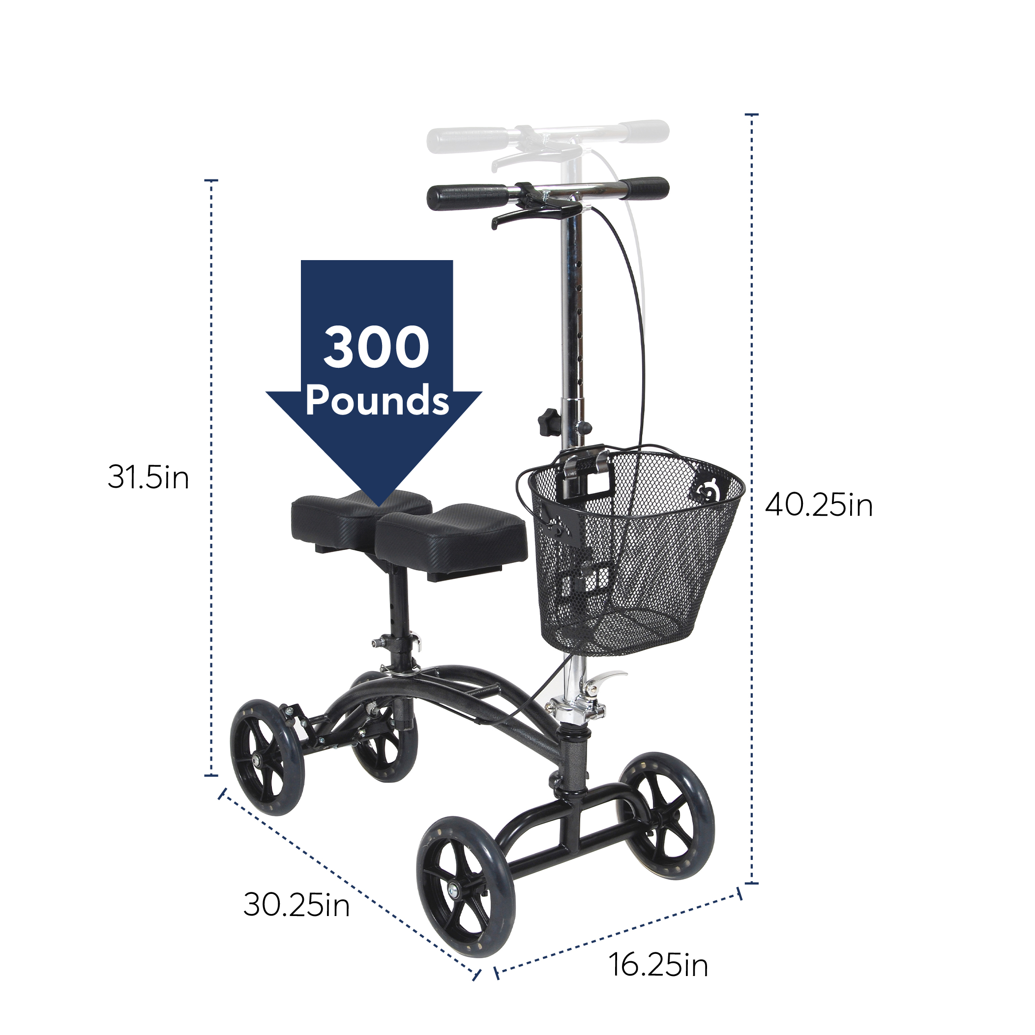 Drive Medical Dual Pad Steerable Knee Walker Knee Scooter with Basket, Alternative to Crutches - image 6 of 6