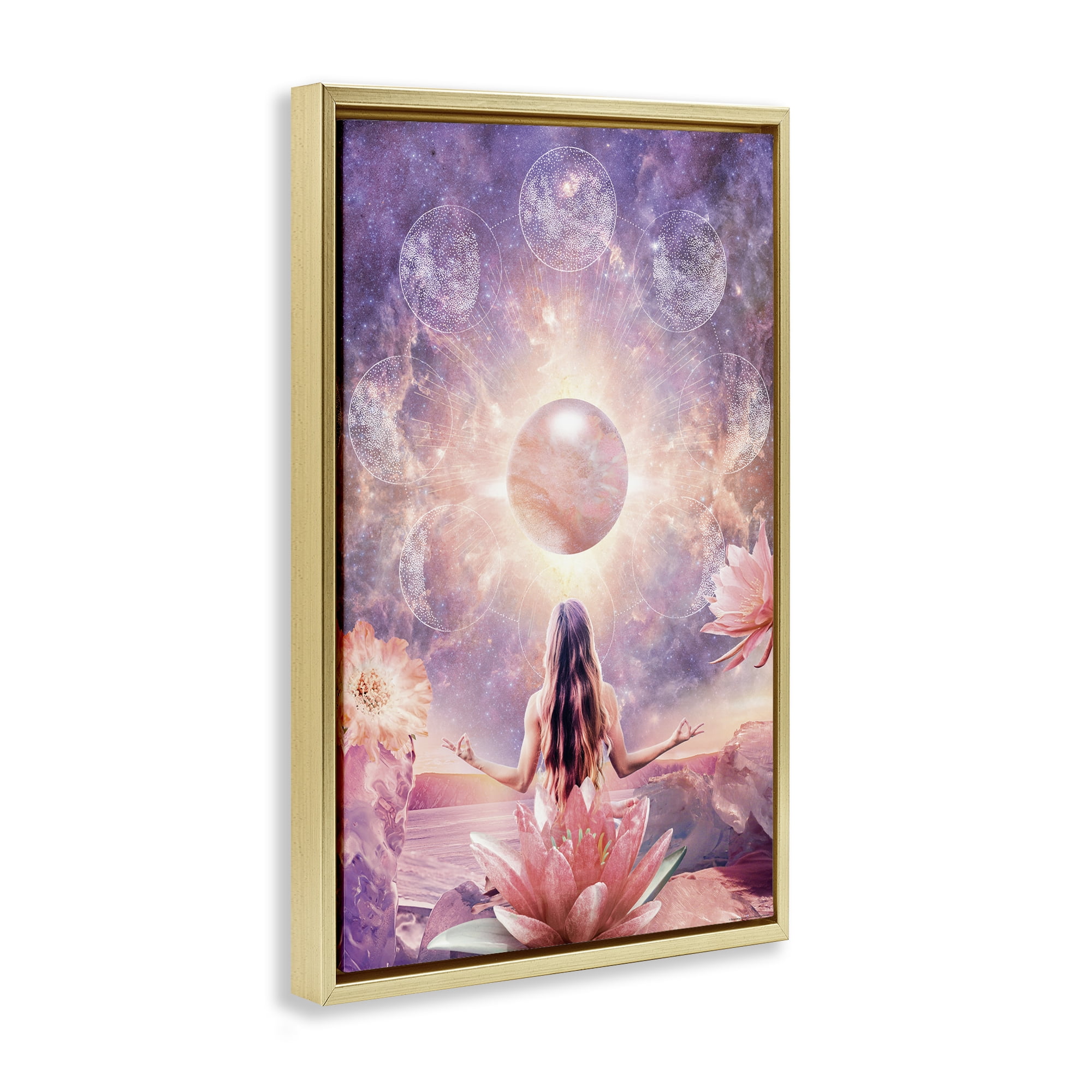Stupell Industries Mindfulness & Moon Phases Astrology & Stars Painting Gold Floater Framed Canvas Art Print Wall Art, 17 x 25