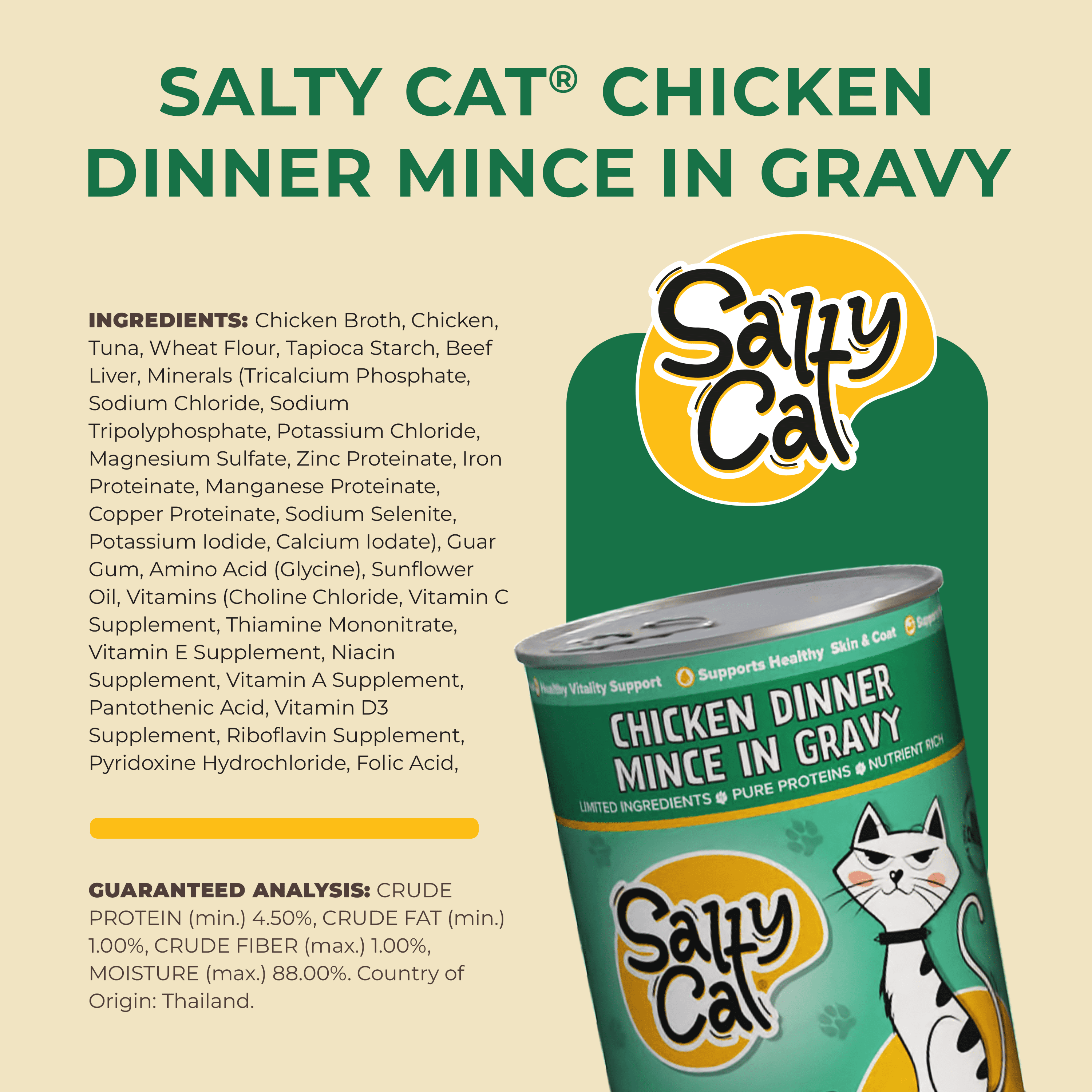 (24 pack) Salty Cat Chicken Dinner Mince in Gravy Wet Cat Food, 13 oz. Can