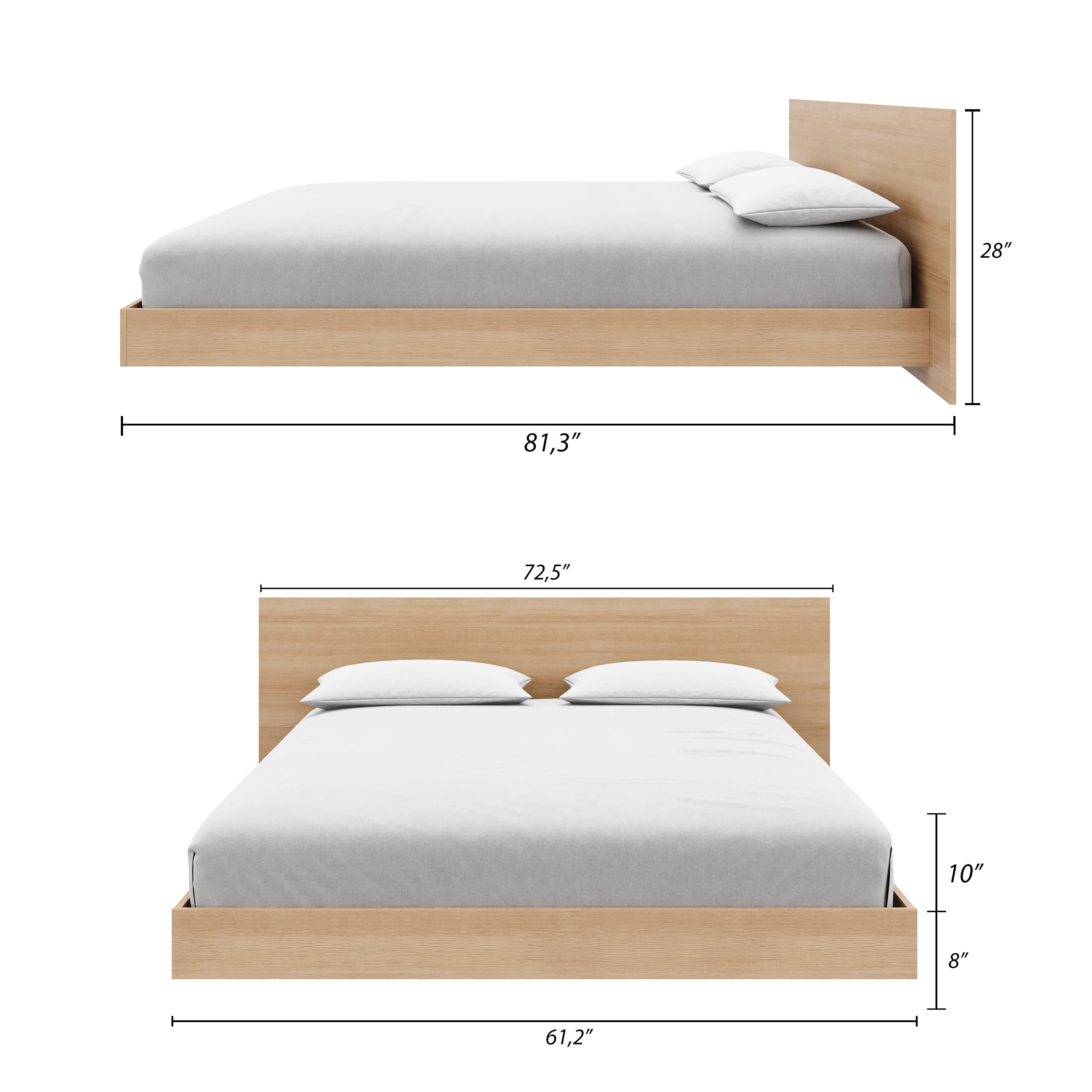 Ensemble lit Satori à plateforme basse, format king size, en chêne blond naturel