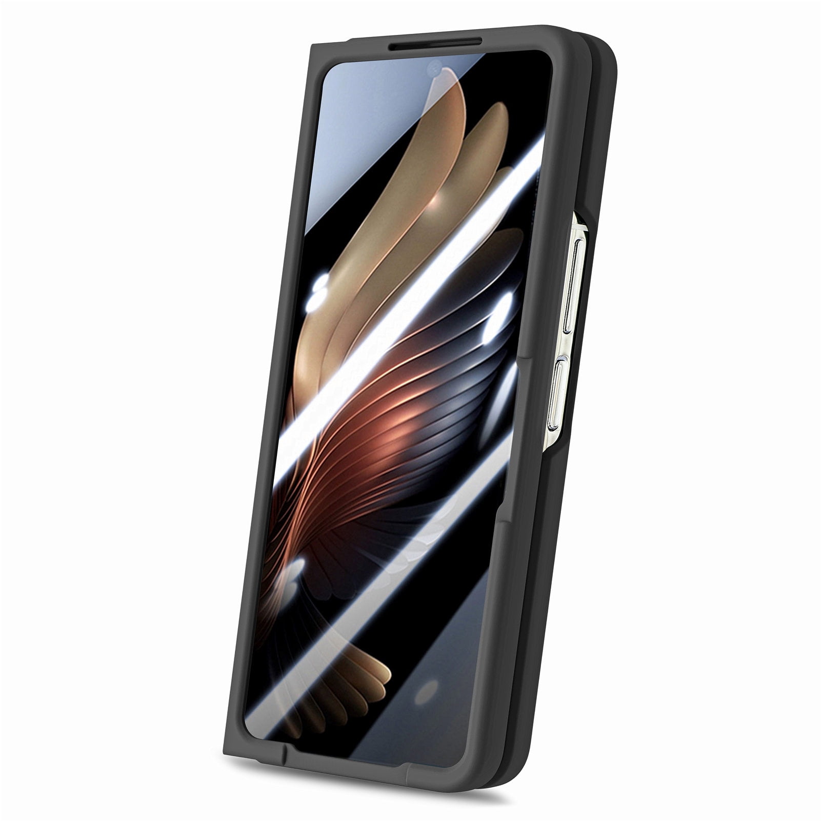for Samsung Galaxy Z Fold 5 Case with Strap, [Non Slip Silicone Touch] Slim Protective Phone Case with Elastic Finger Wristband, Shockproof PC Cover for Samsung Galaxy Z Fold 5 2023 - Black
