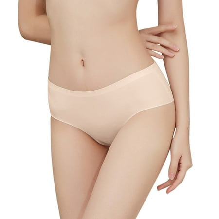 4 Packs Women s Underwear Ice Silk Non Markin Breathable Waist Briefs Panties for Women XL Beige