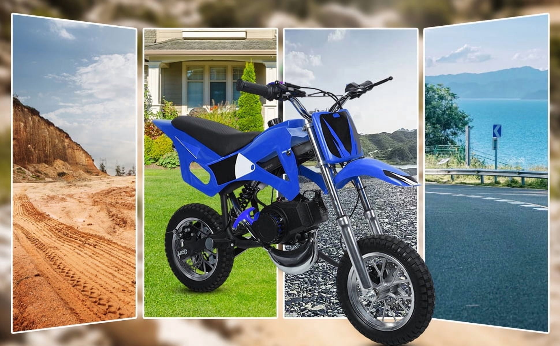 Korogimeeet Gas Powered Blue Mini Dirt Bike 49cc 2-Stroke, EPA Certified Engine, Plastic Fuel Tank Lightweight, 40KM/H Max Speed, 100kg Capacity, 41 x 22 x 28 Inch