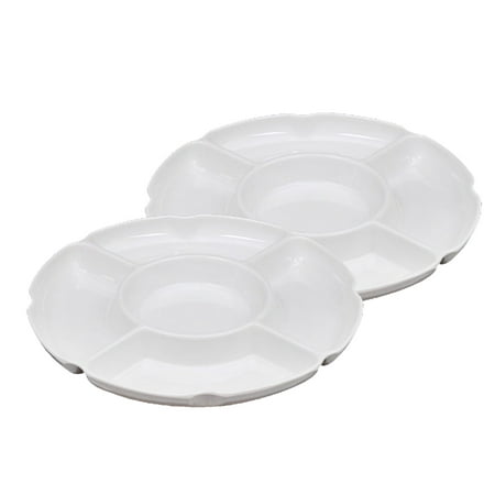 

CHAOMA Round Divided Snack Serving Plate Tray 2 Pcs White 5 Compartments Dish Home Party Bar Appetizer Organizer