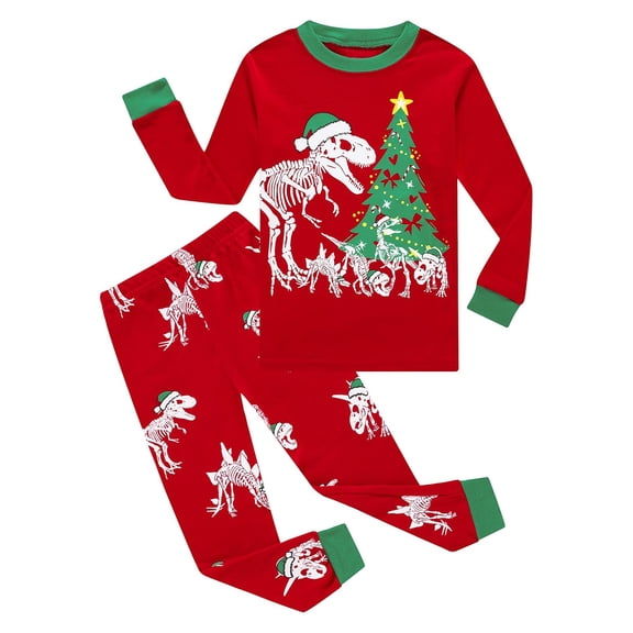 Jamsmile Toddler Boys Outfit Sets Christmas Tree Dinosaur Print Tops Pants Long Sleeve Sleepwear Xmas Sleepwear Clothes