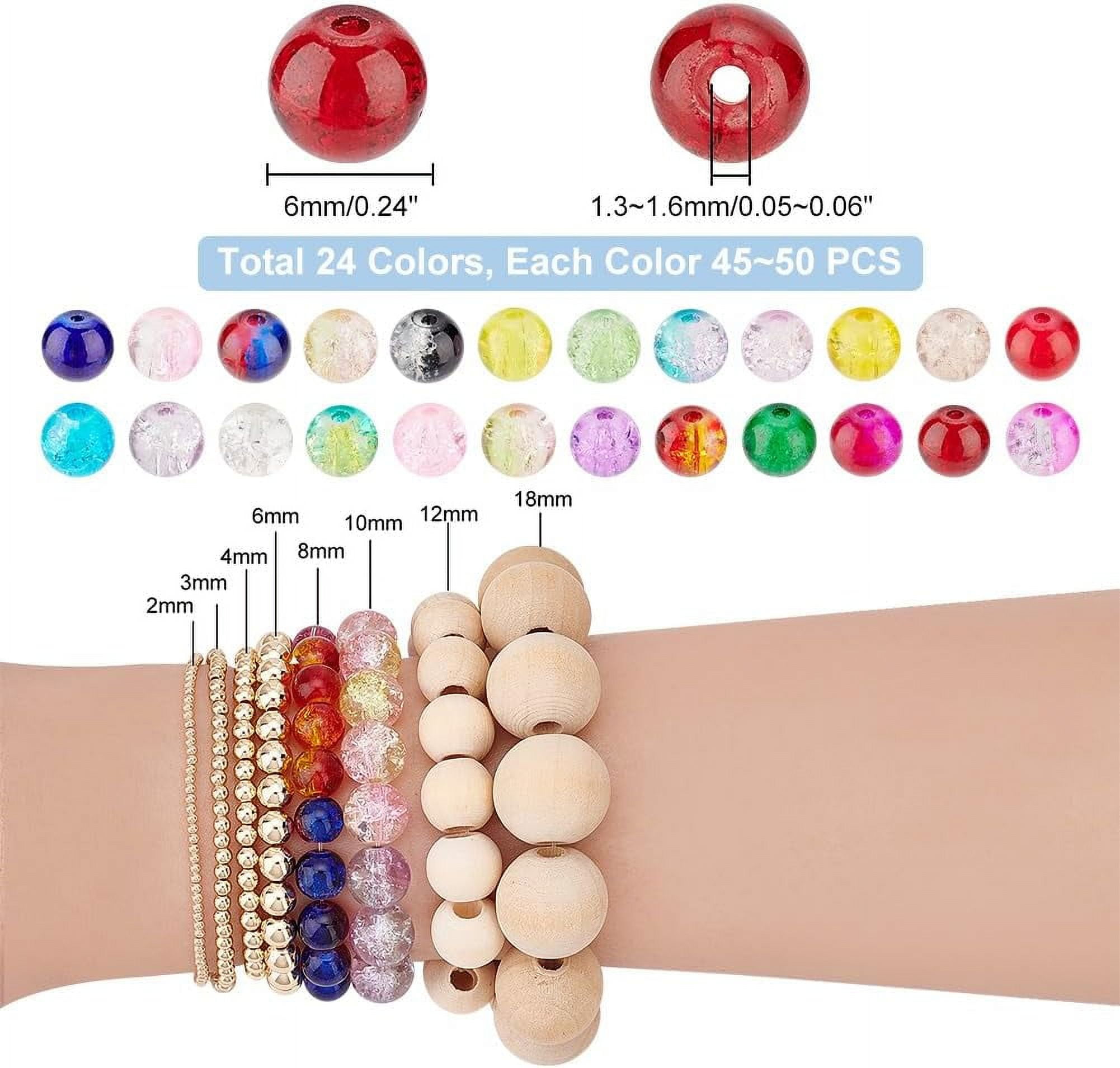 1080pcs Crackle Glass Beads 24 Colors 6mm Lampwork Crystal Bead Round Loose Beads Handcrafted Bracelet Beads for Summer Beading Friendship Bracelet Mother Jewelry Making