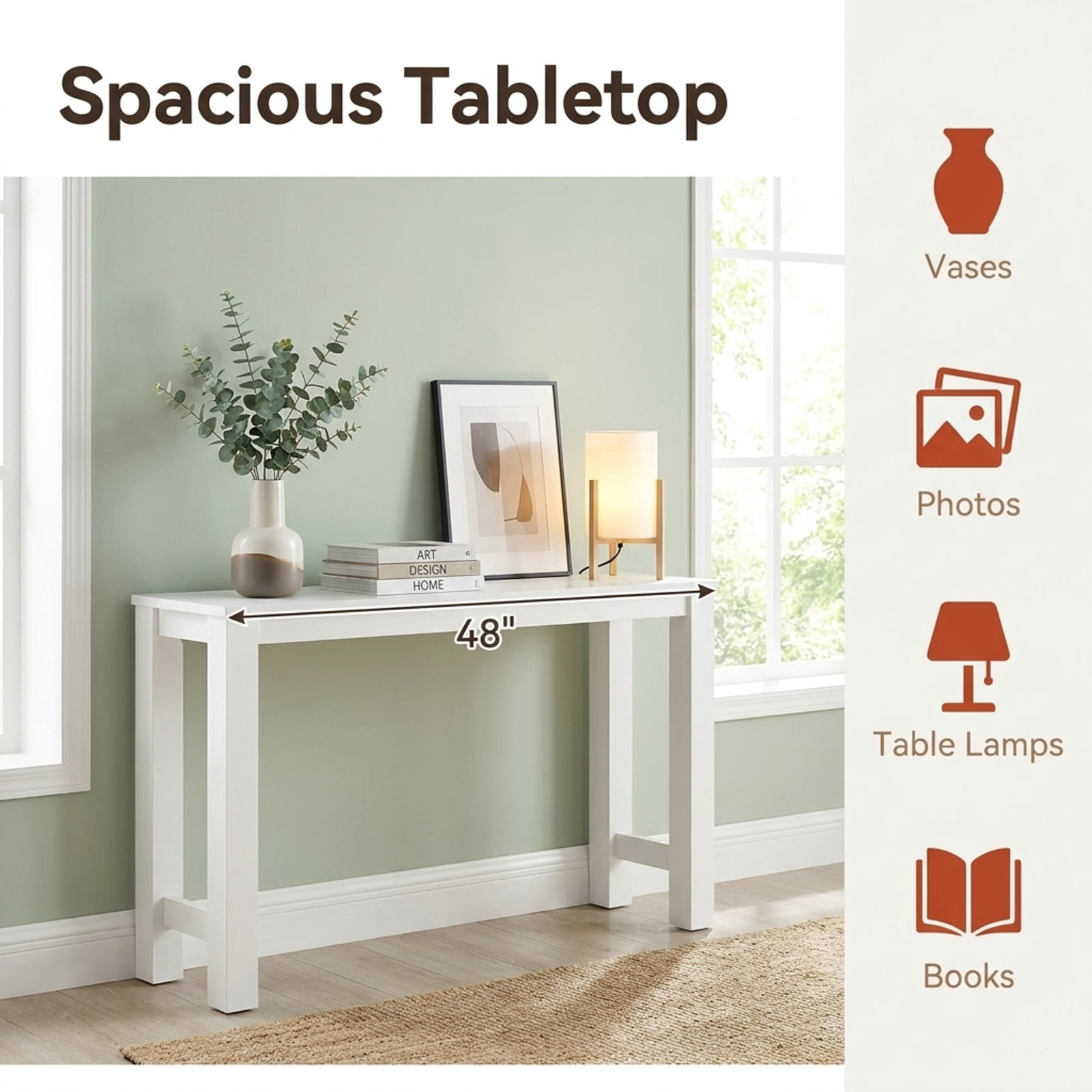 Furnibear Wooden Console Table Modern Farmhouse Narrow Sofa Table with Thickened Top for Entryway Hallway and Living Room, White