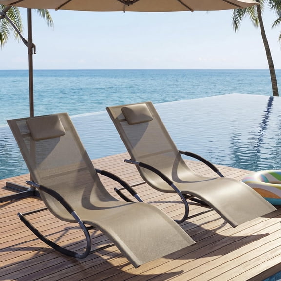 Adjustable Outdoor Lounge Chairs Set of 2 with Detachable Pillow All Weather Breathable Mesh Fabric Steel Frame Patio Chaise for Pool Yard Garden Deck Brown