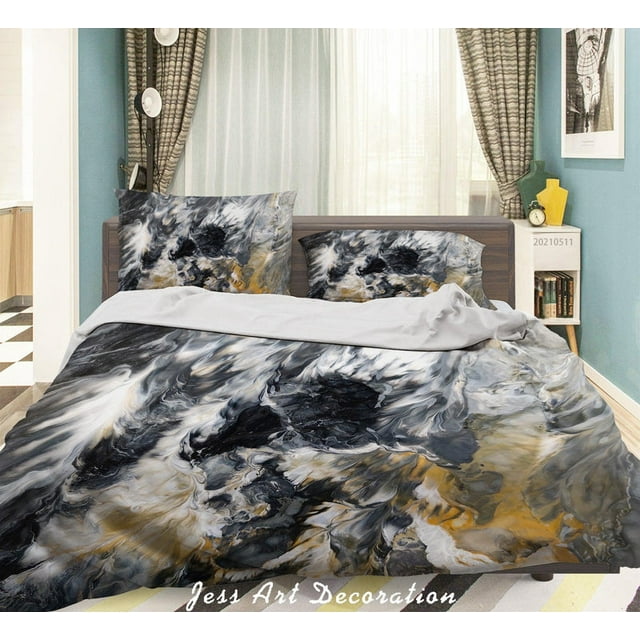 Ensemble de Housse de Couette Texture Marbre Abstrait 3D Ensemble de Literie Housse de Couette Taies d'Oreiller