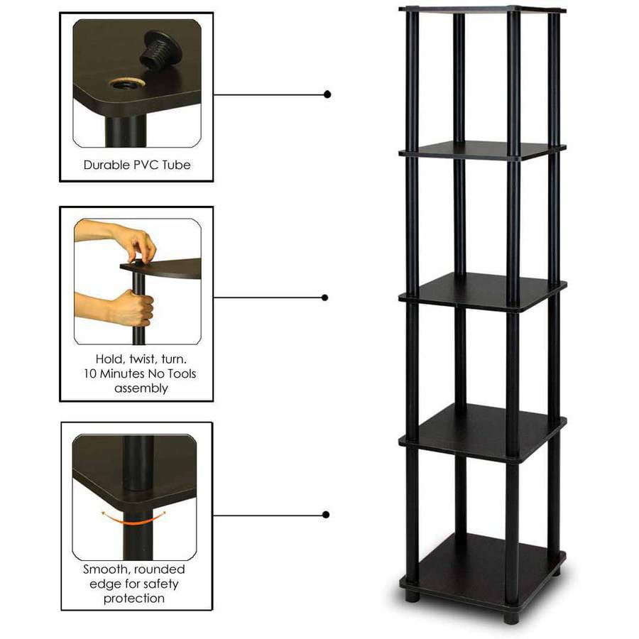 Furinno 99132 Turn-N-Tube 5-Tier No-Tools Corner Square Rack Display Shelf