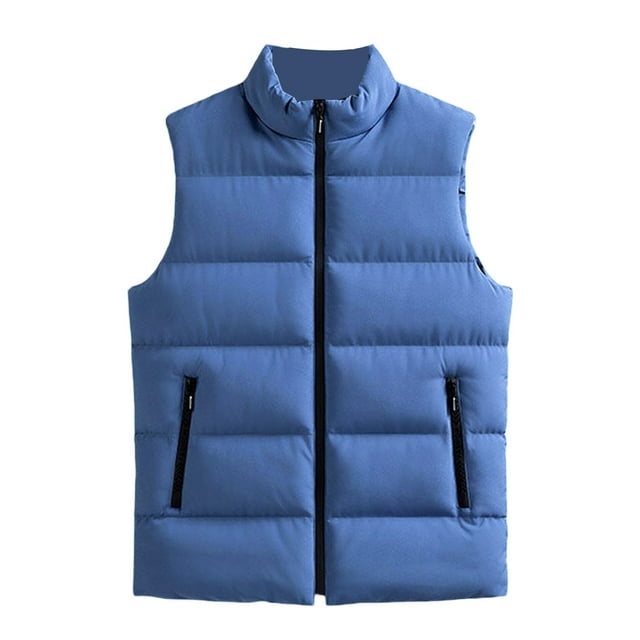 ZAXARRA Men's Puffer Vest Solid Color Sleeveless Padded Jacket Coat Stand Collar Quilted Waistcoat Fall Winter Tops