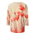 thumbnail image 4 of CYMMPU Floral Printed 3/4 Sleeve Loose Fit Blouses for Women Dressy Casual Round Neck Spring Tops Summer Trendy Shirts Tunic Tops Lightweight Basic Tees Multicolor XXXXXL, 4 of 5