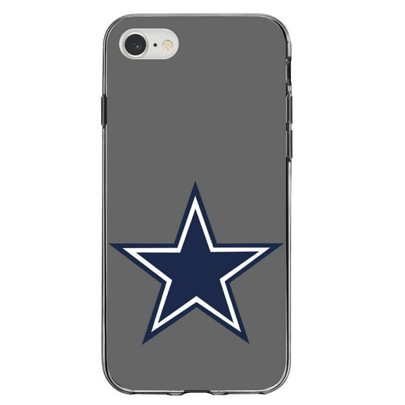 DistinctInk Clear Shockproof Hybrid Case for iPhone 7 8 SE (2020 Model) 4.7" Screen TPU Bumper Acrylic Back Tempered Glass Screen Protector - Dallas Star Grey Navy - Football Team