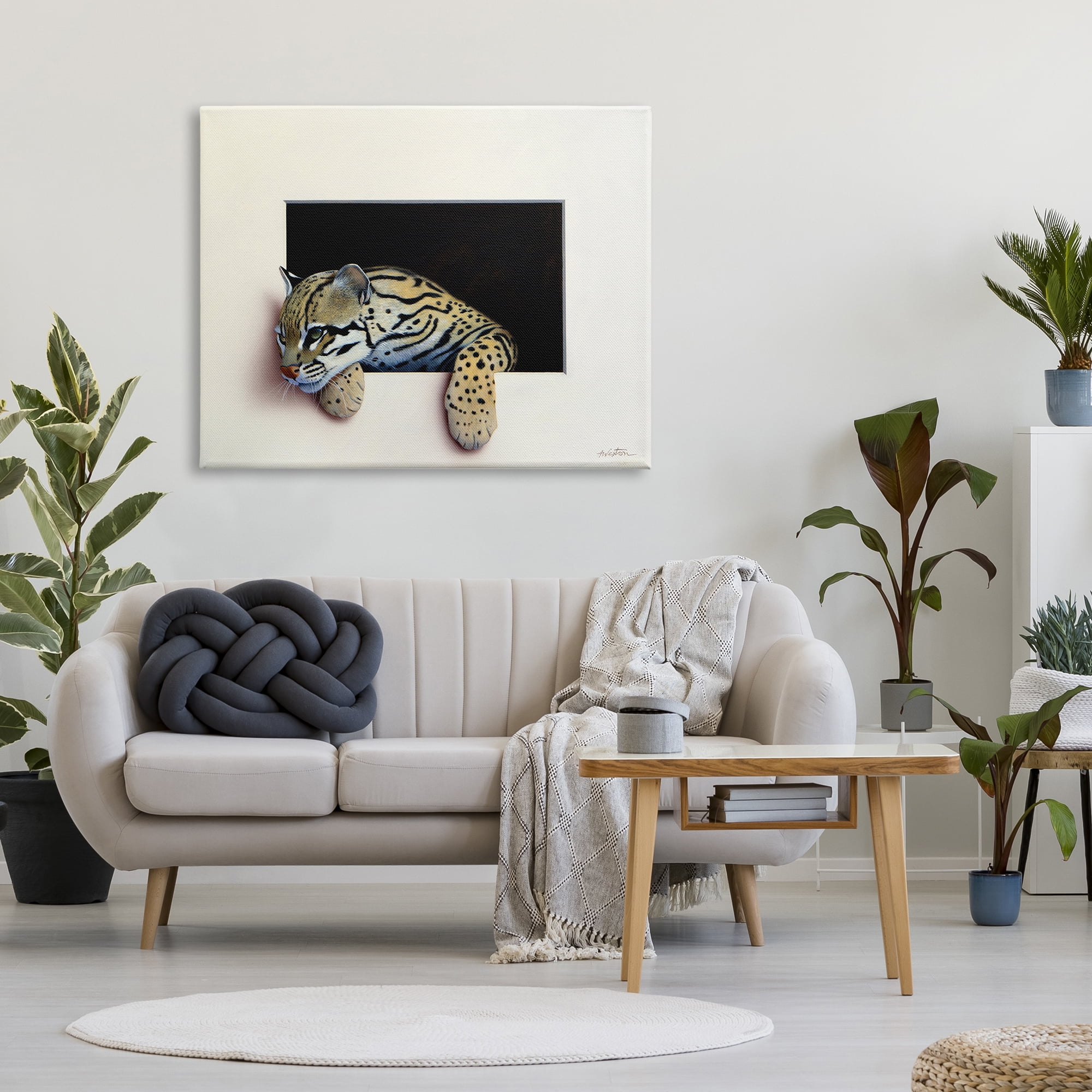 Stupell Industries Wildlife Ocelot Resting Paws Cutout Illusion Painting Gallery Wrapped Canvas Print Wall Art, Design by Alan Weston
