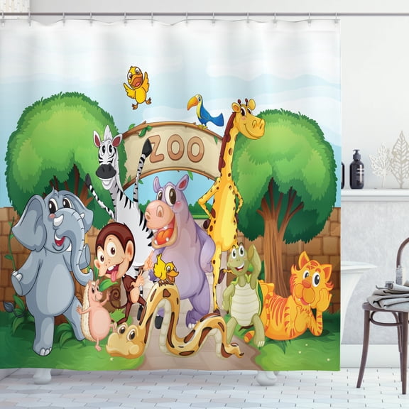 Ambesonne Zoo Shower Curtain, Playful Outdoors Animals, 69"Wx70"L, Multicolor