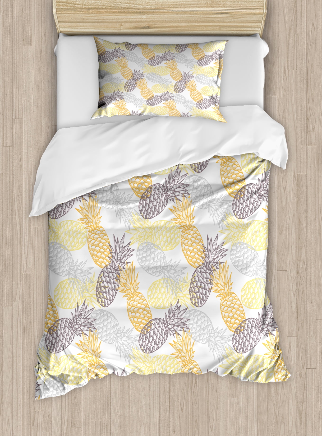 Twin Marigold and Dimgray Pineapple Microfiber Duvet Cover Set