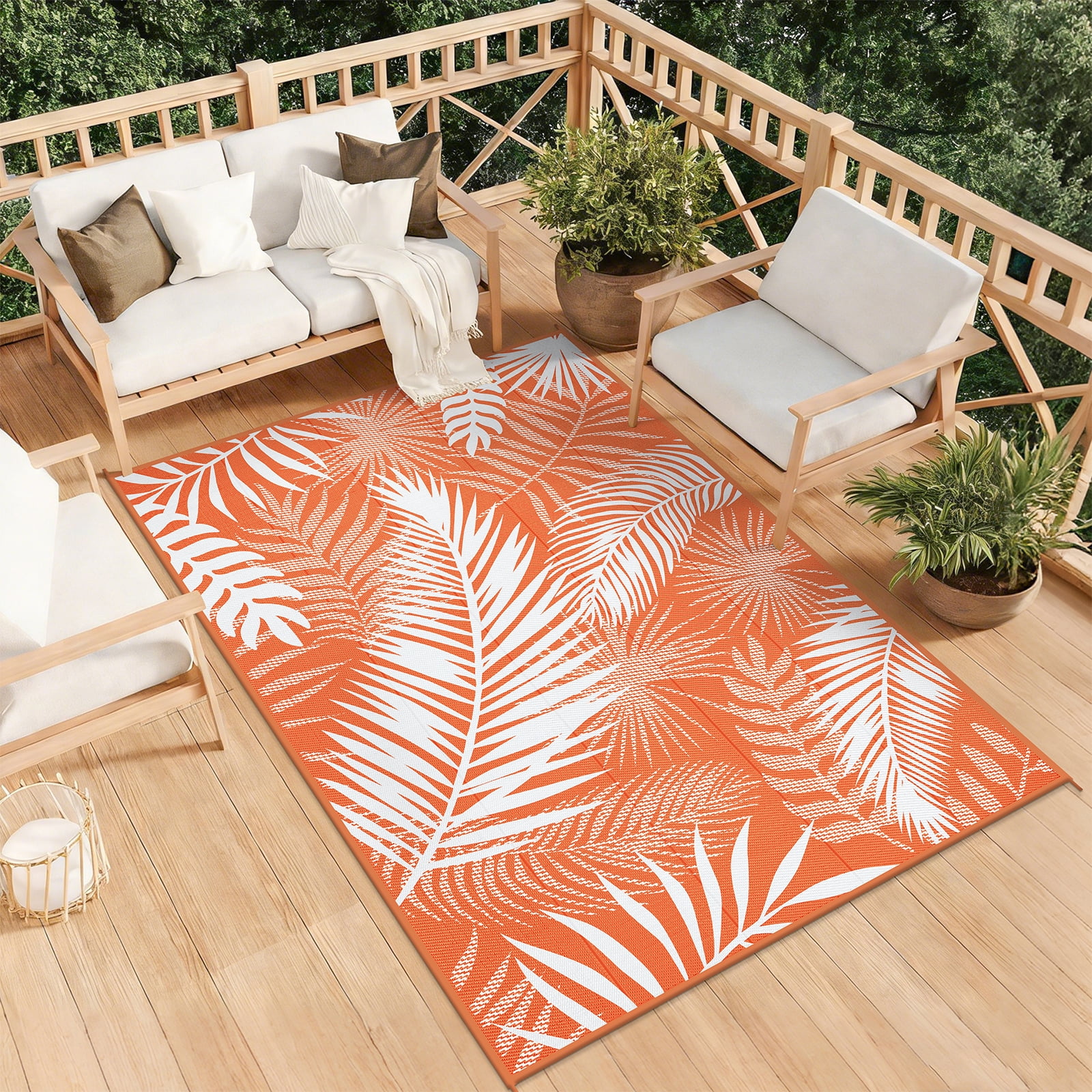 MeyJey Outdoor Rug , 6'x9' Reversible Waterproof Area Rug, Plastic Mat for RV Patio Camping, Orange