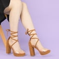 thumbnail image 2 of Women's Clear Platform Lace Up Chunky Heels Sandals Brown US 7.5/UK 5.5/EU 38, 2 of 7