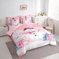 thumbnail image 3 of Homewish Kawaii Pink Snowman Bedding Comforter Set 7 Pieces for Teens, Winter Xmas Tree Snowflake Full Bedding Set, Fairy Tale Style Reversible Fitted Sheet Flat Sheet, Luxury Bedroom Decor, 3 of 7