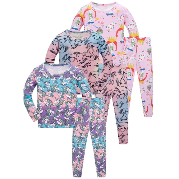 WIBACKER 1-10 Year Girls' 2-Piece Pajamas Set Long Sleeve Sleepwear Pjs 100% Cotton For Kids and Toddler Girls - Unicorn