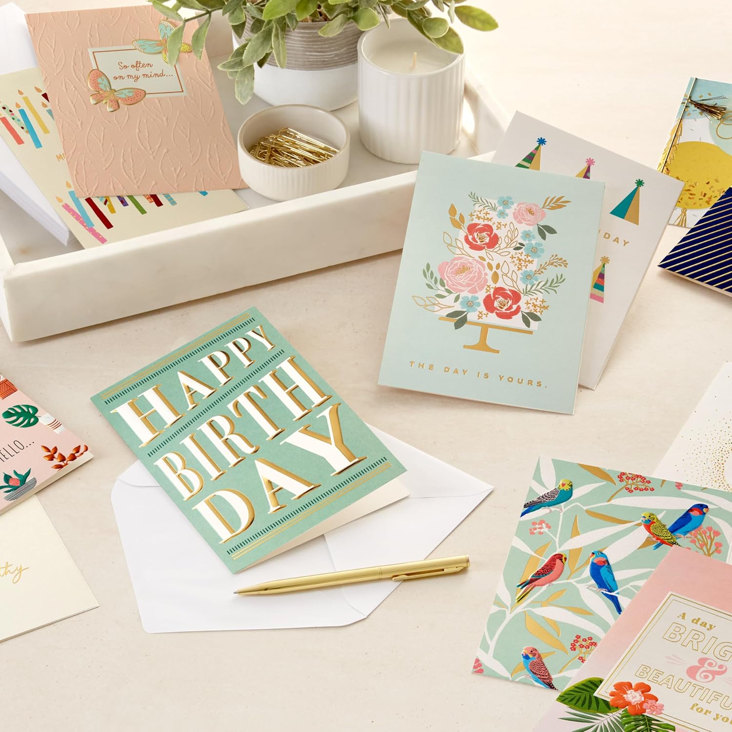 Elegant All-Occasion Card Assortment (12 Cards with Envelopes, Refill Pack Card Organizer Box) Birthday, Thank You, Sympathy