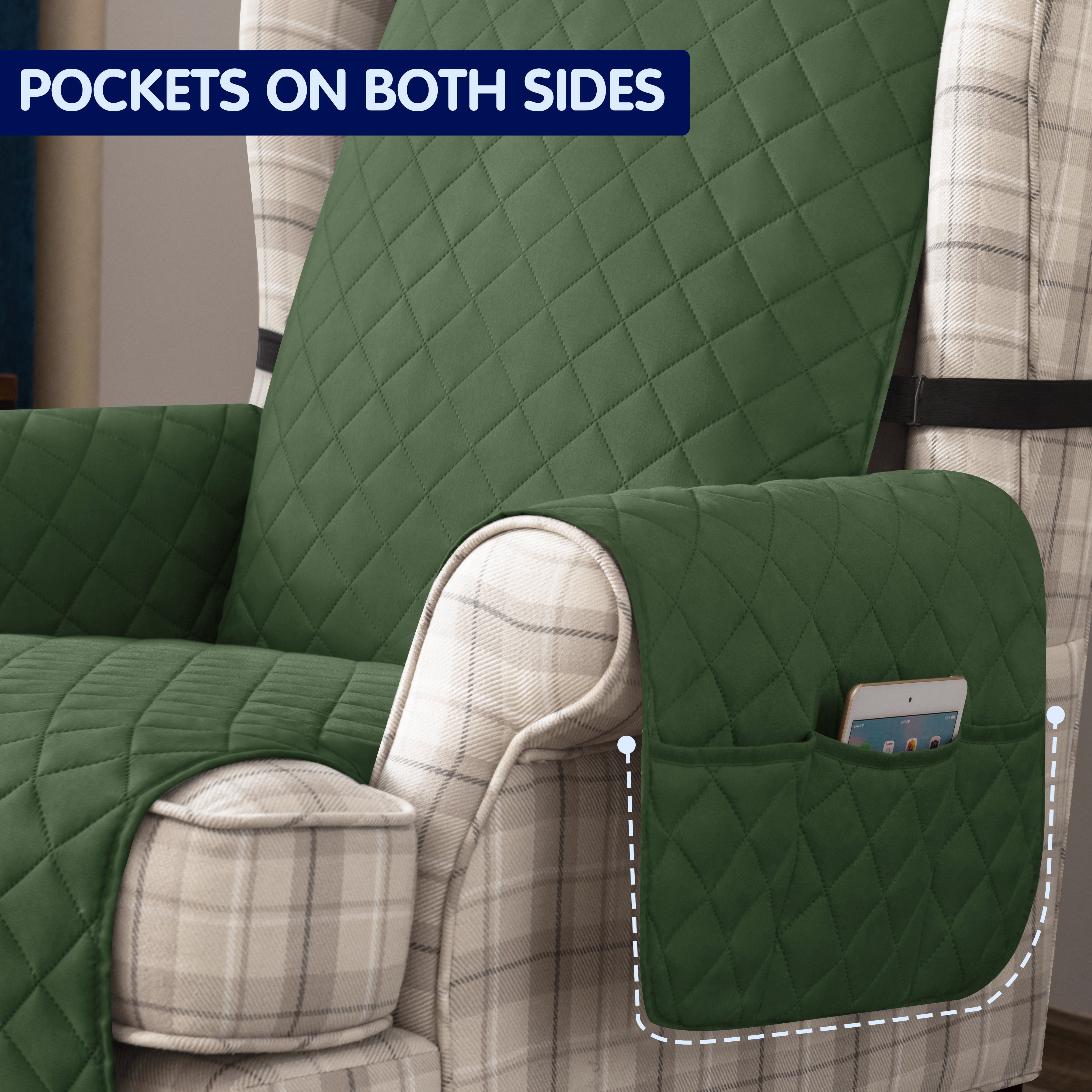 Subrtex Reversible Wing Chair Cover Wingback Armchair Slipcovers,Dark Green
