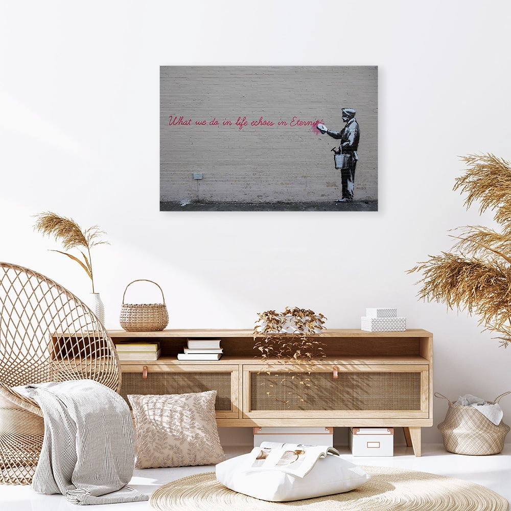 What We Do in Life Echoes in Eternity Canvas Art Print Stretched Framed Painting Picture Giclee Wall Decor by Banksy(18" W x 12" H，Framed)