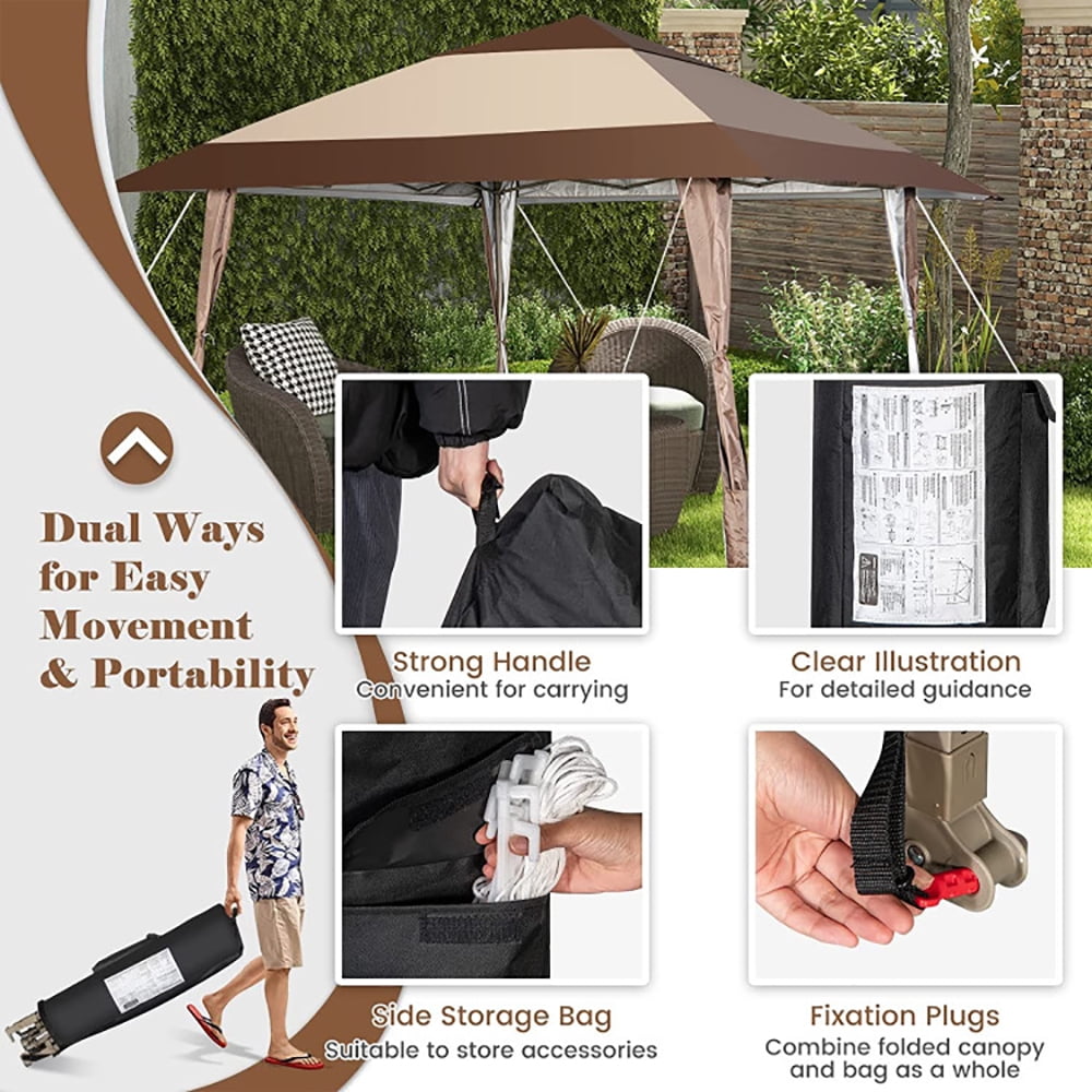 Aimee Lii 13 x 13 Feet Pop-Up Feet Patio Gazebo with Wheels, Backyard Canopy Gazebo for Party Camping BBQ Events, Coffee