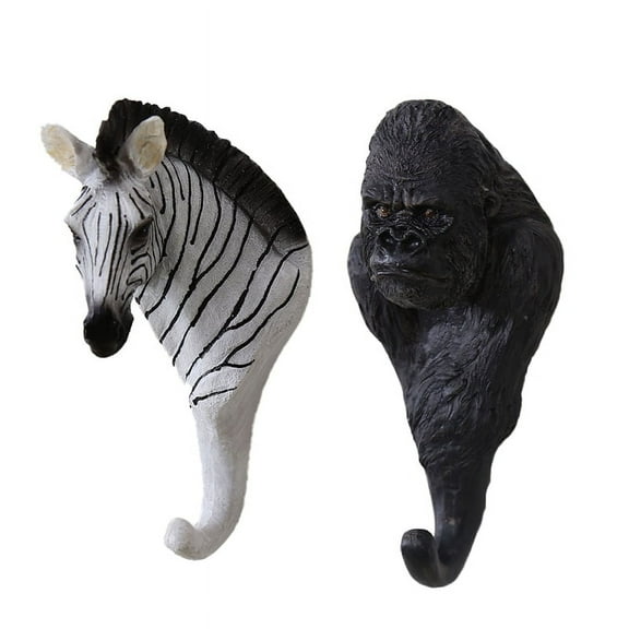 Animal Heads Wall Hooks  Decoration Set，Resin Animals Sculptures Head Wall Hanging Decor Vintage Wall Sculpture for Living Room Bedroom Office,Style C