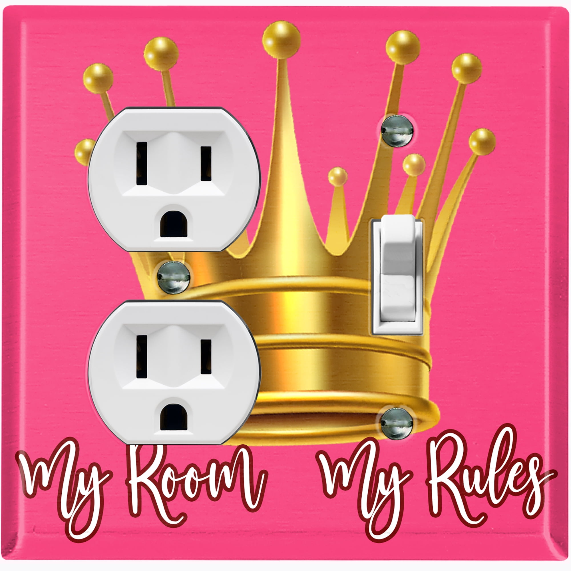 Metal Light Switch Wall Plate Outlet Cover My Room My Rules Crown Pink Tilted Single Duplex Single Toggle Walmart Com Walmart Com