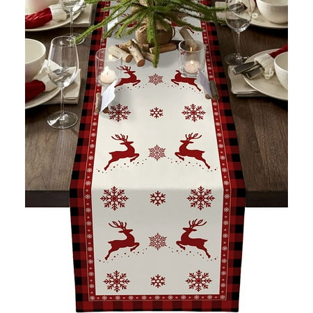 

Table Runner Dresser Scarves 13x90 in Non-Slip Washable Kitchen Table Runners Christmas Elk Snowflake Red Black Buffalo Plaid Table Runner for Dining/Coffee Table Holiday Party Dinner decor