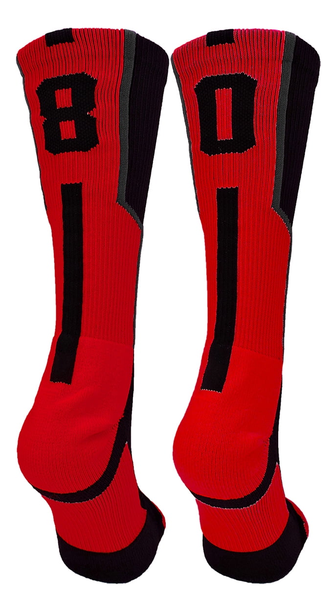 Player Id Black/Red Number Crew Socks (#80, Large) - #80,Large ...