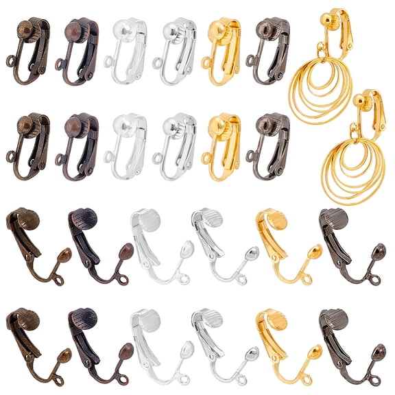36pcs Brass Clip-on Earring Findings Size 17x14x7mm in a box for Ears 6 Mixed color
