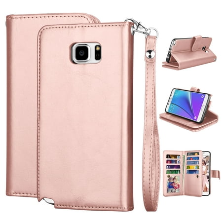 Galaxy Note 5 Case, Note 5 Wallet Case, Note 5 PU Leather Case, Njjex Luxury PU Leather Wallet Flip Protective Case Cover with Card Slots and Stand with Wrist Strap For Samsung Galaxy Note 5