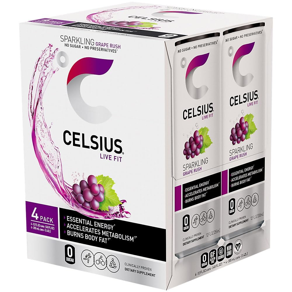 Pack of 12, Celsius Sparkling Grape Rush Energy Drink, 12 fl oz