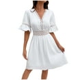 thumbnail image 2 of Homenesgenics Dresses for Women Womens Dresses Summer Women's New Summer Patchwork Lace Fashionable-Neck Waist Cinching Solid Color Dress White S, 2 of 5