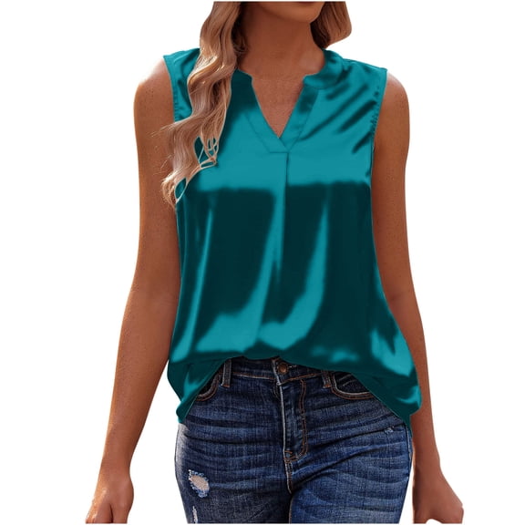 HBYJLZYG Tank Tops For Women, Summer Solid Color V-Neck Pocket Sleeveless Casual Tee Tops Tank Tunic Flowy Basic Shirts