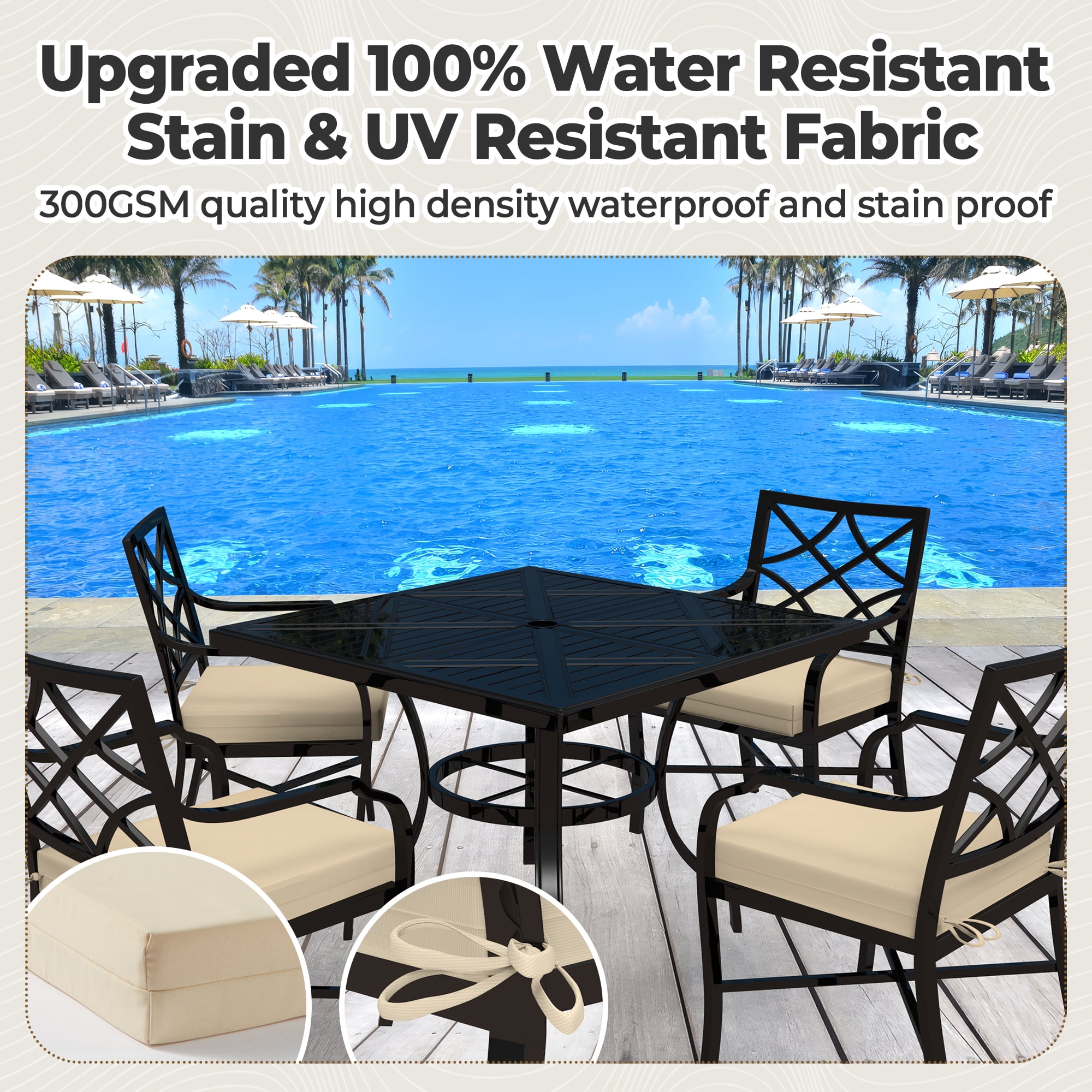 Unikome Outdoor Cushions Set of 4 Solid Water-resistant Outdoor Patio Seat Cushion 18.5-Inch x 16-Inch Square, Beige