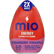 MiO Energy Strawberry Pineapple Smash Liquid Water Enhancer Drink Mix with Caffeine & B Vitamins with 2X More, 3.24 fl. oz. Bottle