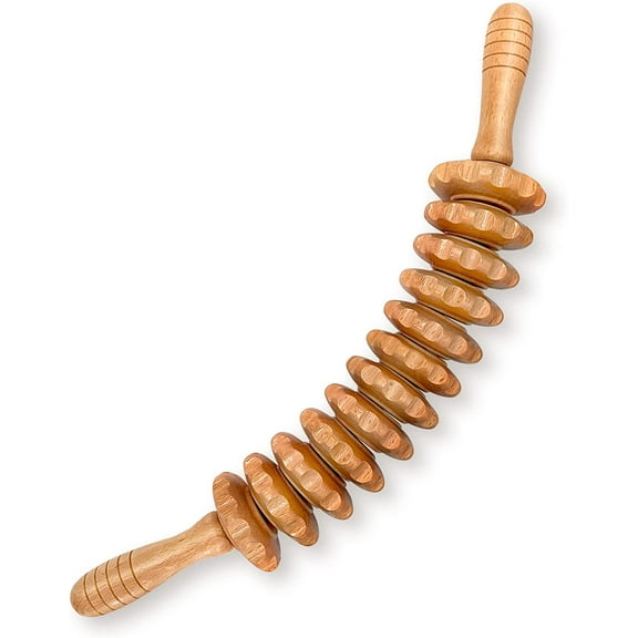 Curved Massager Handheld Roller Stick, Wooden Trigger Point Manual Massager for Fascia, Cellulite, Muscle & Lymphatic Drainage, Body Therapy Massager, Muscle Belly Waist Relief Tool