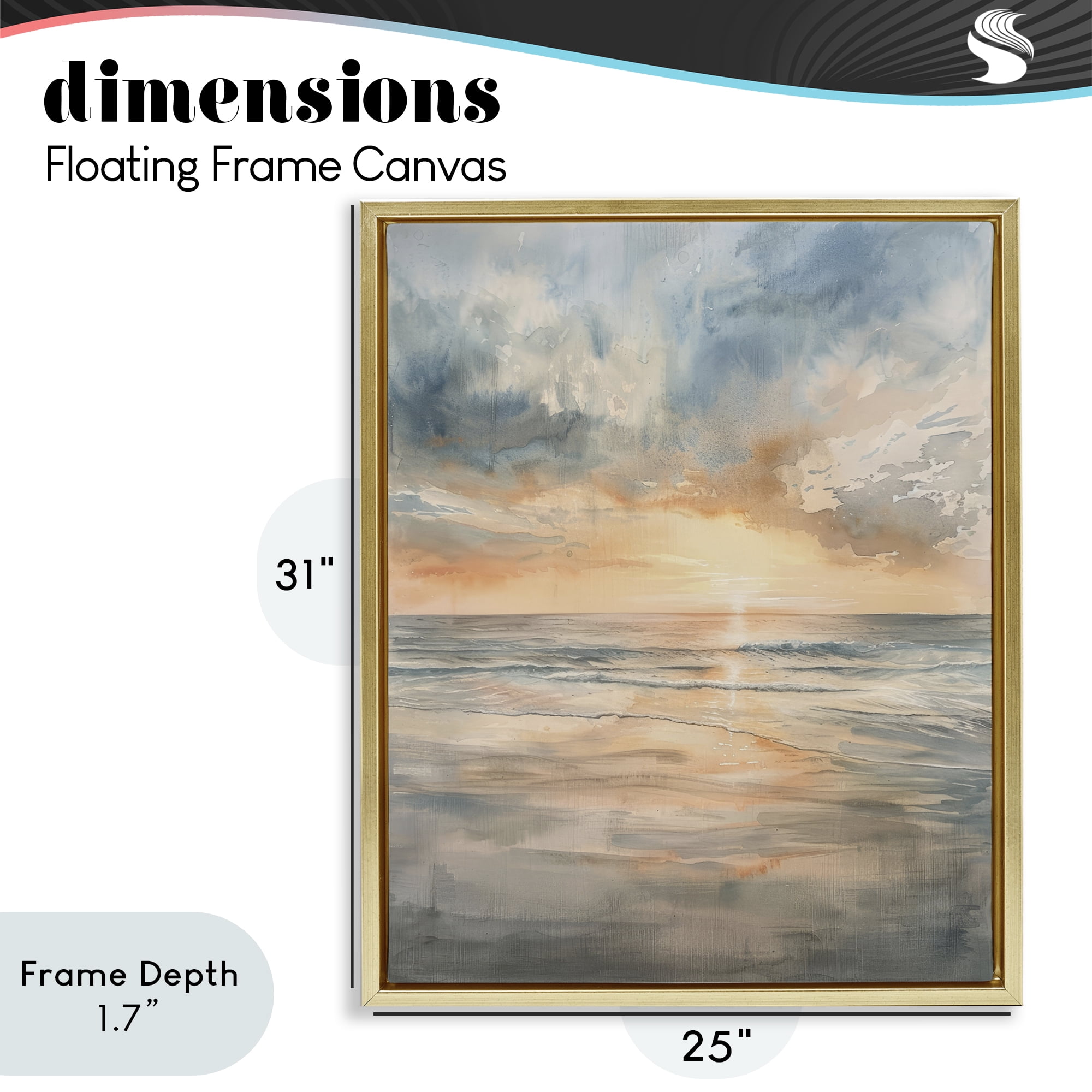 Stupell Industries Coastal Sunset over Gentle Waves Gold Framed Floater Canvas Wall Art, design by Petal Prints Design