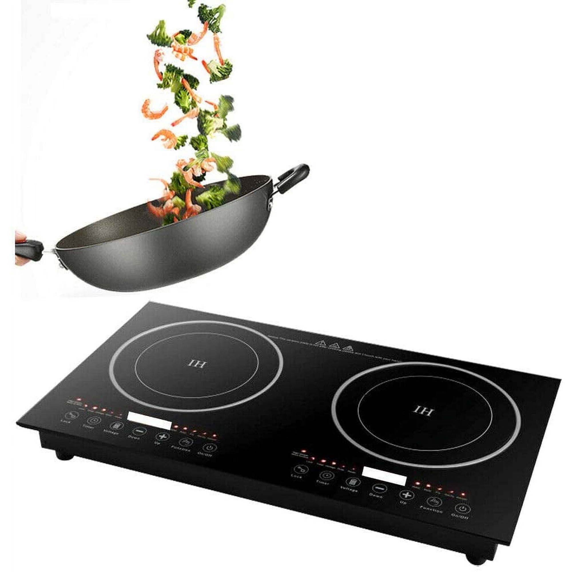 Dual Electric Induction Cooker, 1200w Portable Digital Countertop Double Burner Cooktop Burner Sensor Touch Stove with 8 Gear Firepower, Double Induction Cooktop Cooker Fit for Iron Pot 110V